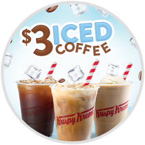 $3 Iced Coffee with a picture of 3 glasses containing iced coffee